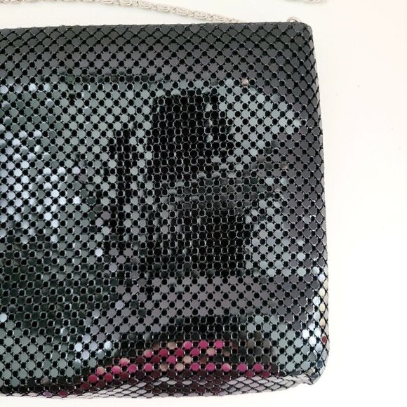 Vintage Black Mesh Silvertone Chain Purse Crossbody Clutch Evening Bag Handbag - Picture 9 of 12